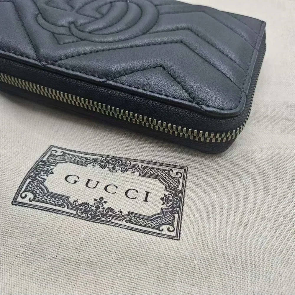 Gucci Black Chevron Wallet with Gold Accents